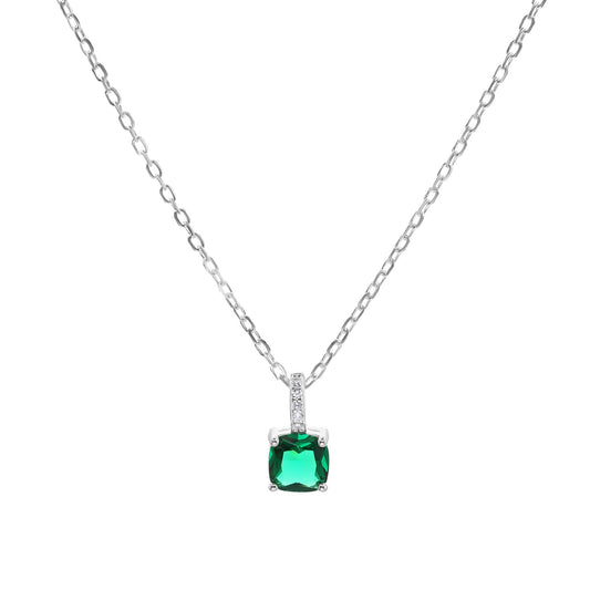 Collar de Plata - Circón Esmeralda Cuadrado con Serie de Circones