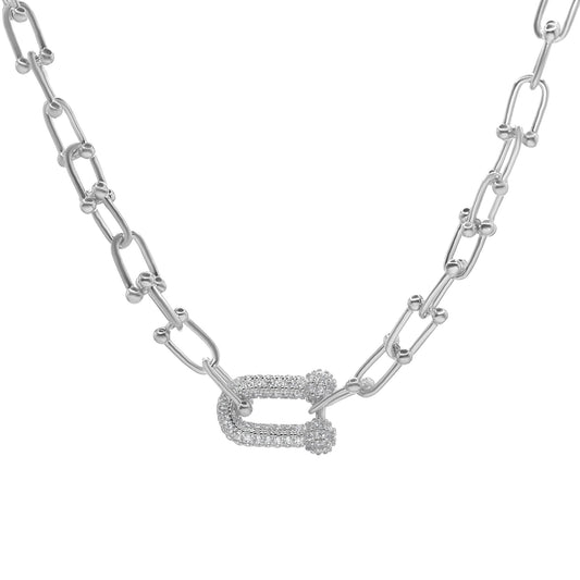 Collar de Plata - Eslabón de Candado Grueso y Circones