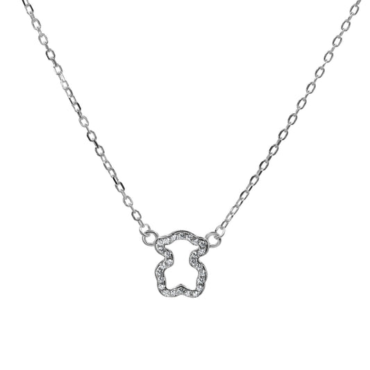 Collar de Plata - Figura de Oso Abierto con Circones