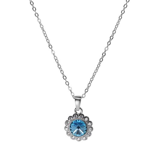 Collar de Plata - Flor con Cristal Celeste Swarovski Elements