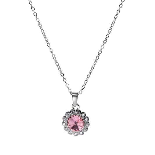 Collar de Plata - Flor con Cristal Rosa Swarovski Elements