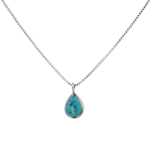 Collar de Plata - Gota con Piedra Turquesa 45 cm