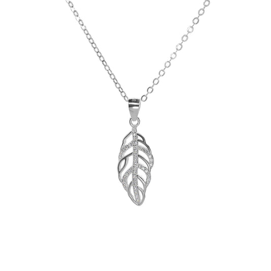 Collar de Plata - Hoja con Pequeños Circones