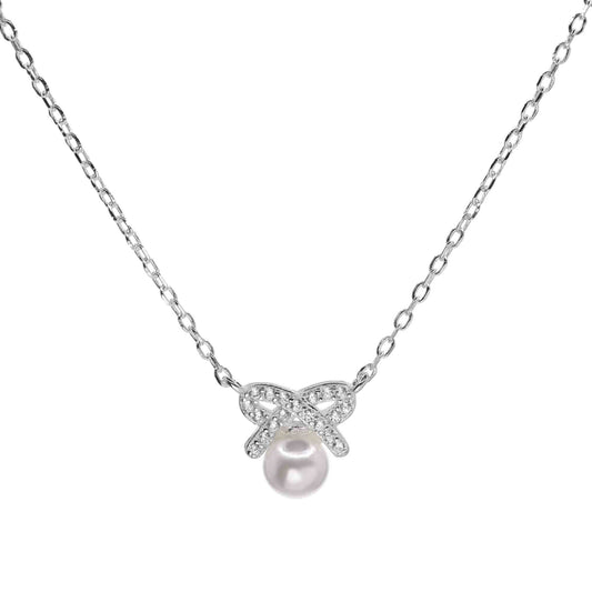 Collar de Plata - Lazo de Circones y Perla Imitación