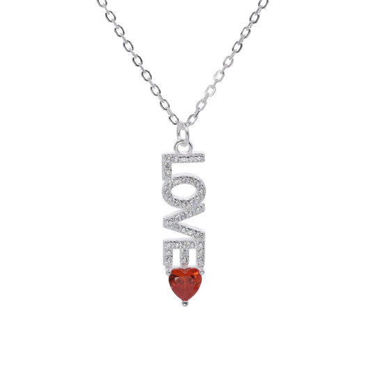 Collar de Plata - LOVE Circones y Corazón Rubí