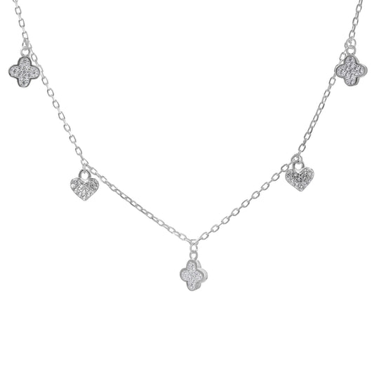 Collar de Plata Diseños Trébol y Corazones con Circones
