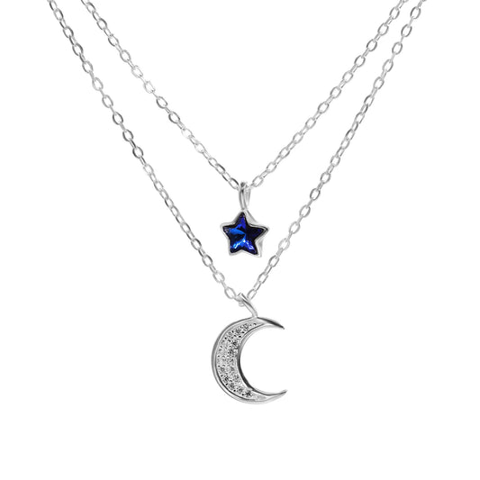 Collar de Plata Doble Cadena con Circones y Estrella de Circón Azul