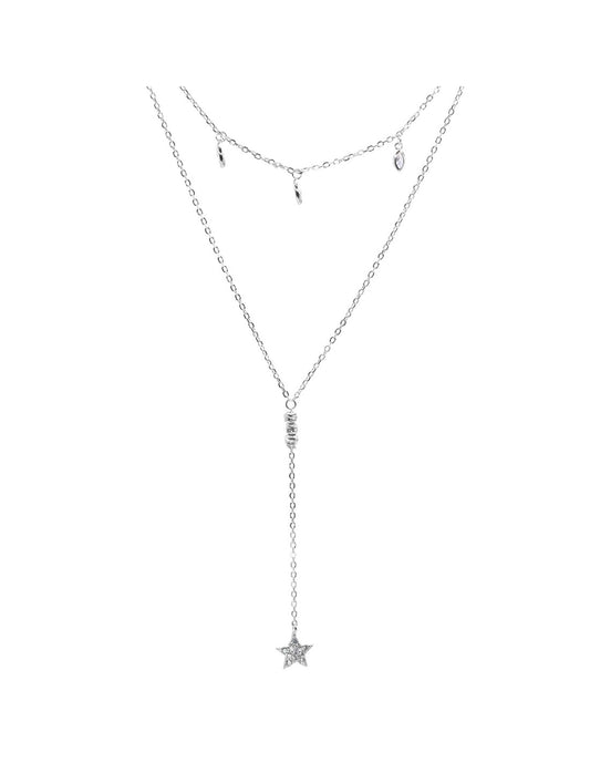 Collar de Plata Doble Cadena en V con Pequeños Circones y Estrella