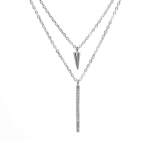 Collar de Plata Doble Cadena Varita de Circones y Péndulo