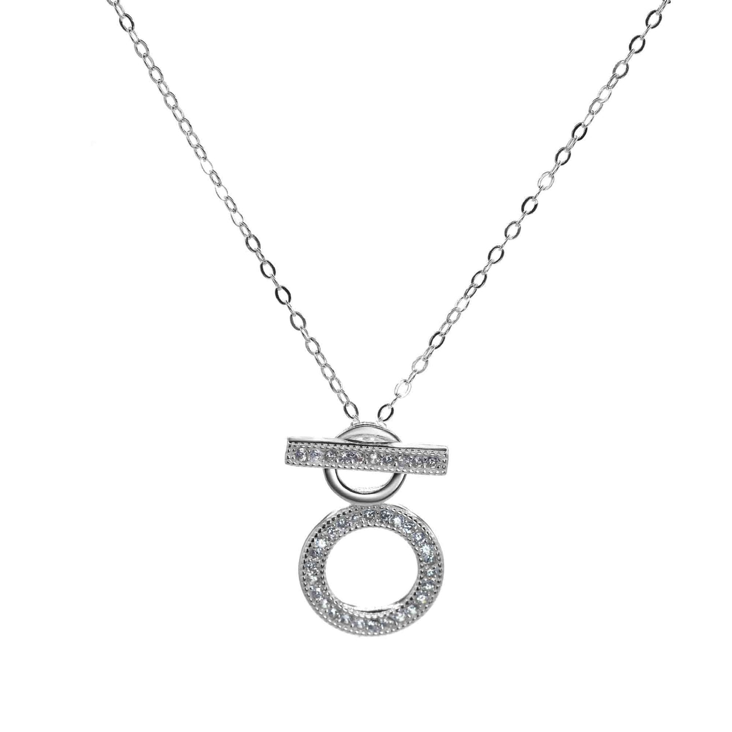 Collar de Plata Doble Circulo con Vara Cruzada de Circones