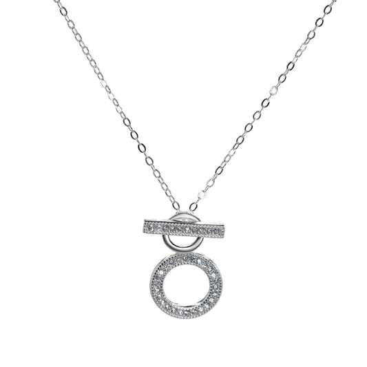 Collar de Plata Doble Circulo con Vara Cruzada de Circones