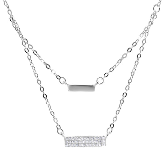 Collar de Plata Doble con - Varita Lisa y Circones
