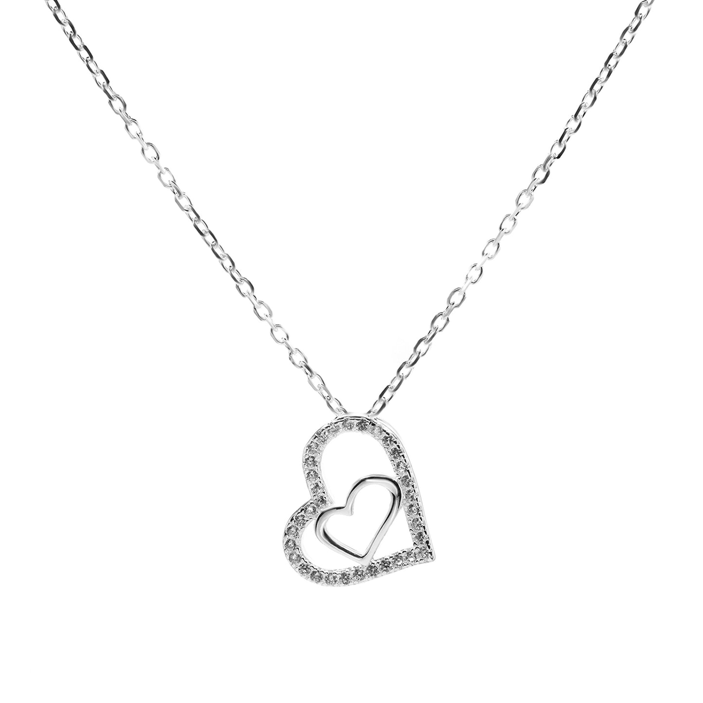 Collar de Plata Doble Corazón con Circones