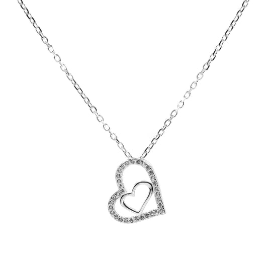 Collar de Plata Doble Corazón con Circones