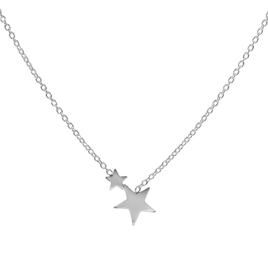 Collar de Plata Doble Placa de Estrellas Lisas