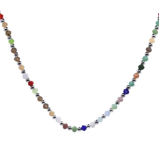 Collar de Plata Esferas Lisas y Piedras Ágata Multicolores
