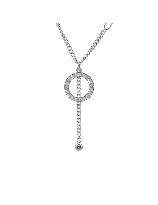 Collar de Plata Eslabón - V con Anillo Números Romanos Grabados