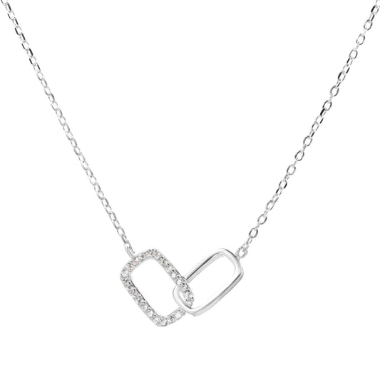 Collar de Plata Eslabón Rectangular liso y Circones Cruzados