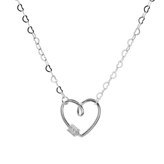 Collar de Plata Eslabones con Forma de Corazón y Figura Corazón con Pasador de Circones