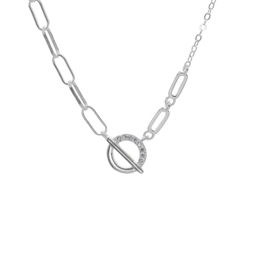 Collar de Plata Eslabones Mixtos con Colgante - Broche Timón