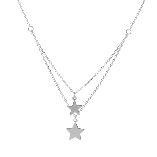 Collar de Plata - en V con Doble Estrella