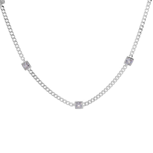 Collar de Plata - Grumet con Aplicación de Circones Cuadrado