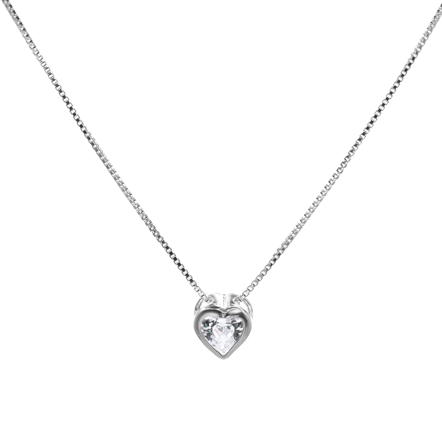 Collar de Plata - Punto de Luz Corazón de Circón 45 cm
