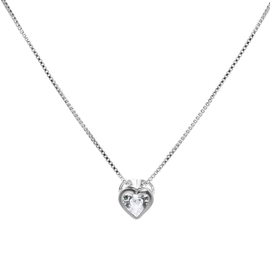 Collar de Plata - Punto de Luz Corazón de Circón 45 cm