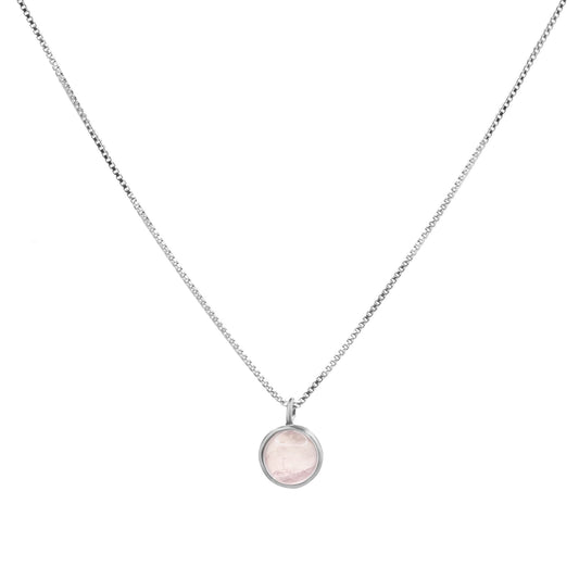 Collar de Plata - Veneciana con Colgante de Piedra de Cuarzo Rosa