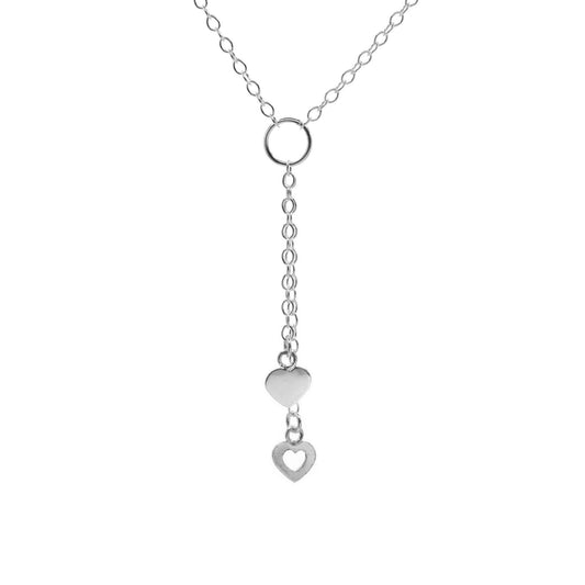 Collar de Plata - Y con Doble Placa de Corazones Choker