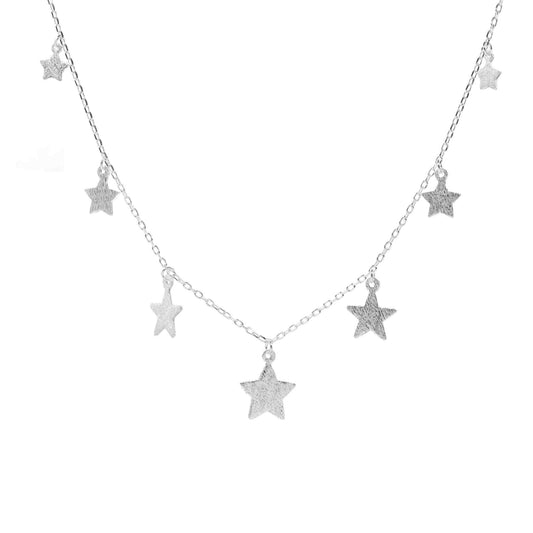 Collar de Plata Estrellas Satinadas en Cascada