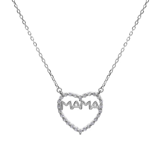 Collar de Plata Figura Corazón Mamá con Circones