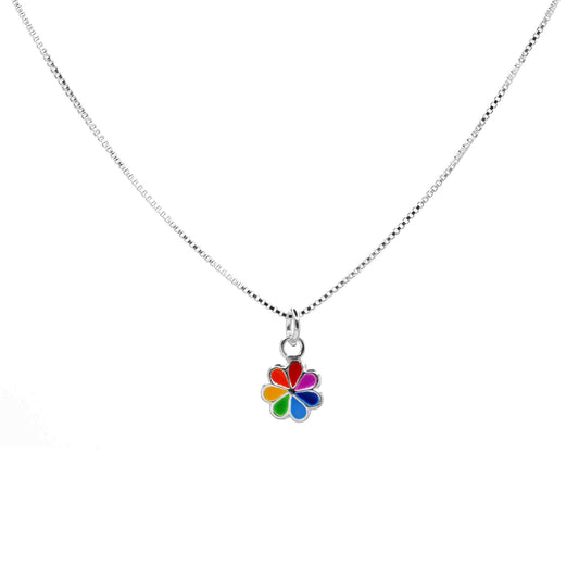 Collar de Plata Flor Arcoíris con Veneciana 40 cm