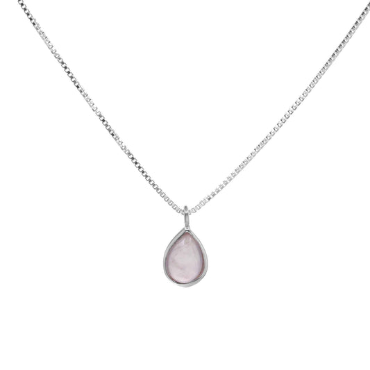 Collar de Plata Gota de Piedra de Cuarzo Rosa