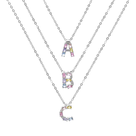 Collar de Plata Letras con Circones de Colores
