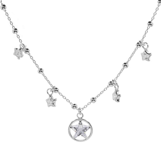 Collar de Plata - Esferas con Estrellas de Circón Colgantes