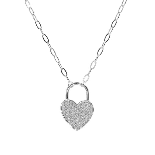 Collar de Plata - Eslabones Tradicionales con Candado Corazón de Circones