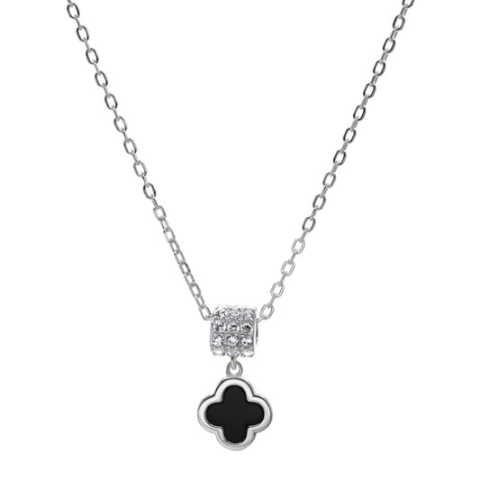 Collar de Plata - Rueda de Circones con Trébol Negro