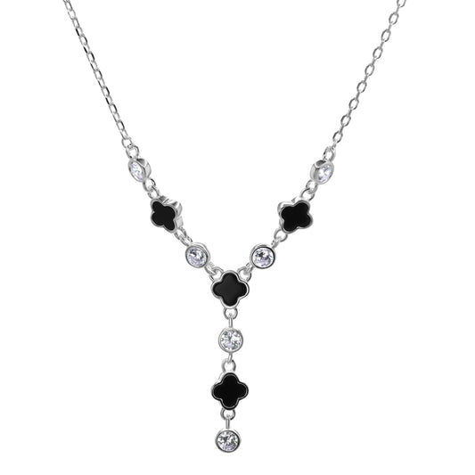 Collar de Plata - Y con Tréboles Negros y Circones