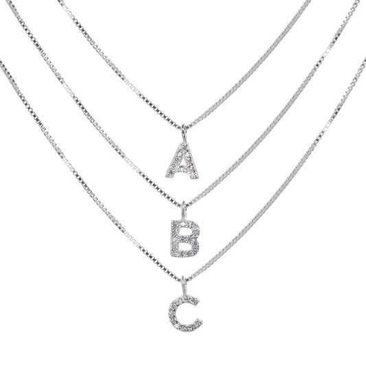Collar de Plata Pequeñas Letras con Circones