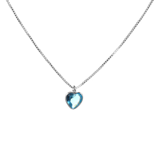Collar de Plata Pequeño Dije Corazón de Circón Celeste 45 cm