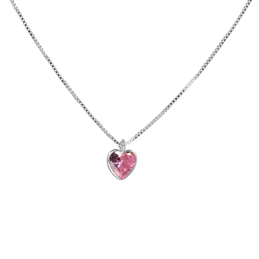 Collares de Plata Pequeño Dije Corazón de Circón Rosa