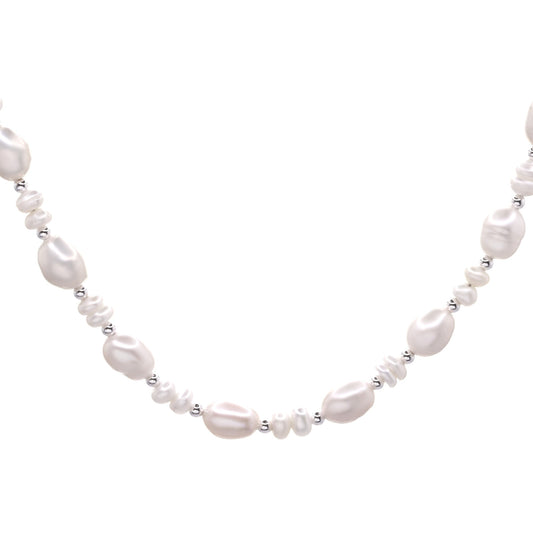 Collar de Plata Perlas de Río con Esferas Lisas