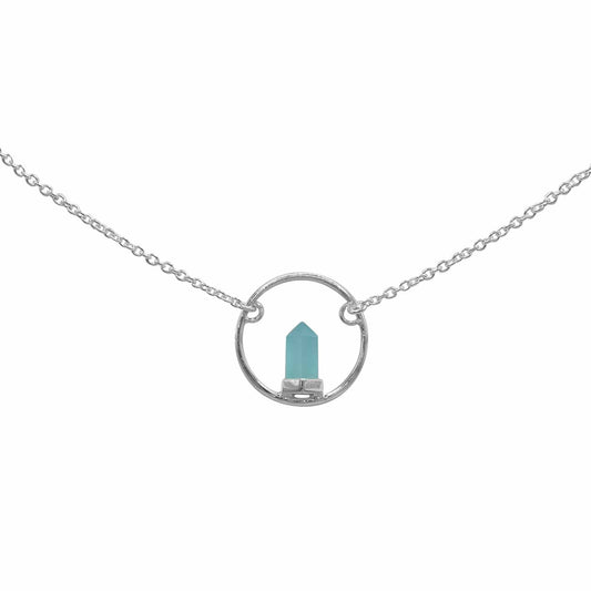 Collar de Plata Piedra Natural Calcedonia Medalla Péndulo