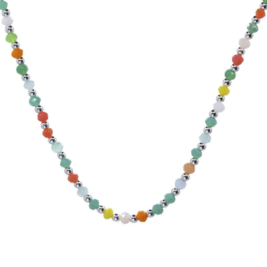 Collar de Plata Piedras Ágata Colores con Esferas Lisas
