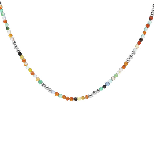 Collar de Plata Piedras Ágata de Colores Combinadas con Trio de Esferas Lisas