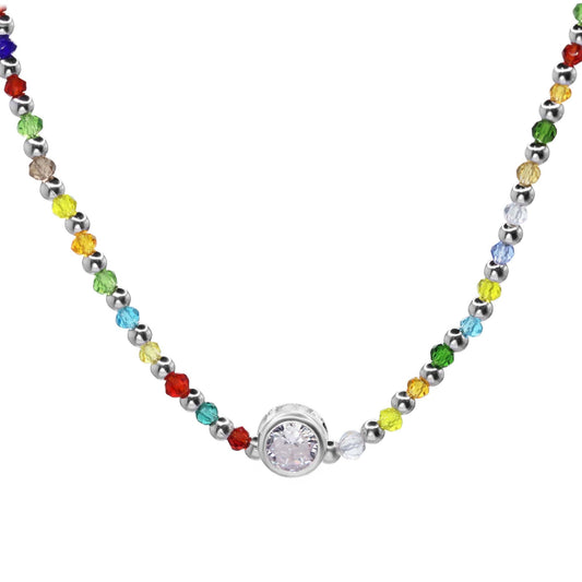 Collar de Plata Piedras Ágata de Colores con Circón
