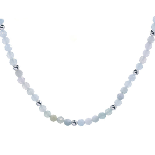 Collar de Plata Piedras Ágata Tonos Celeste Pastel con Esferas Lisas