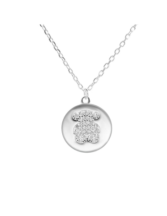 Collar de Plata Placa con Figura de Oso con Circones