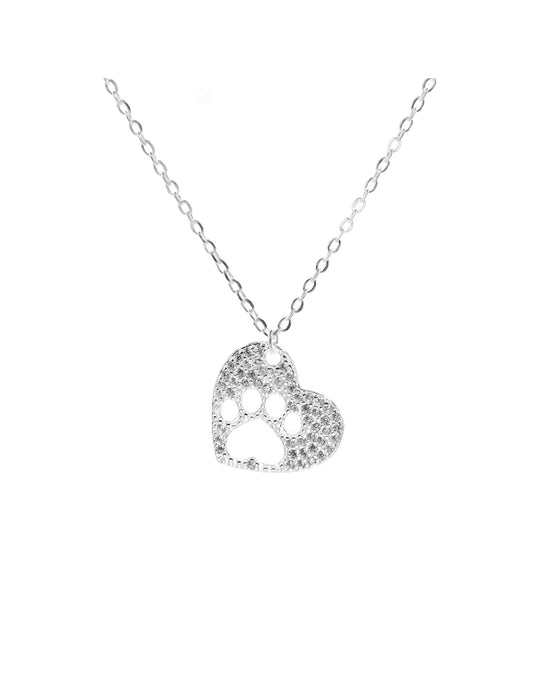 Collar de Plata Placa Corazón con Figura de Huella con Circones